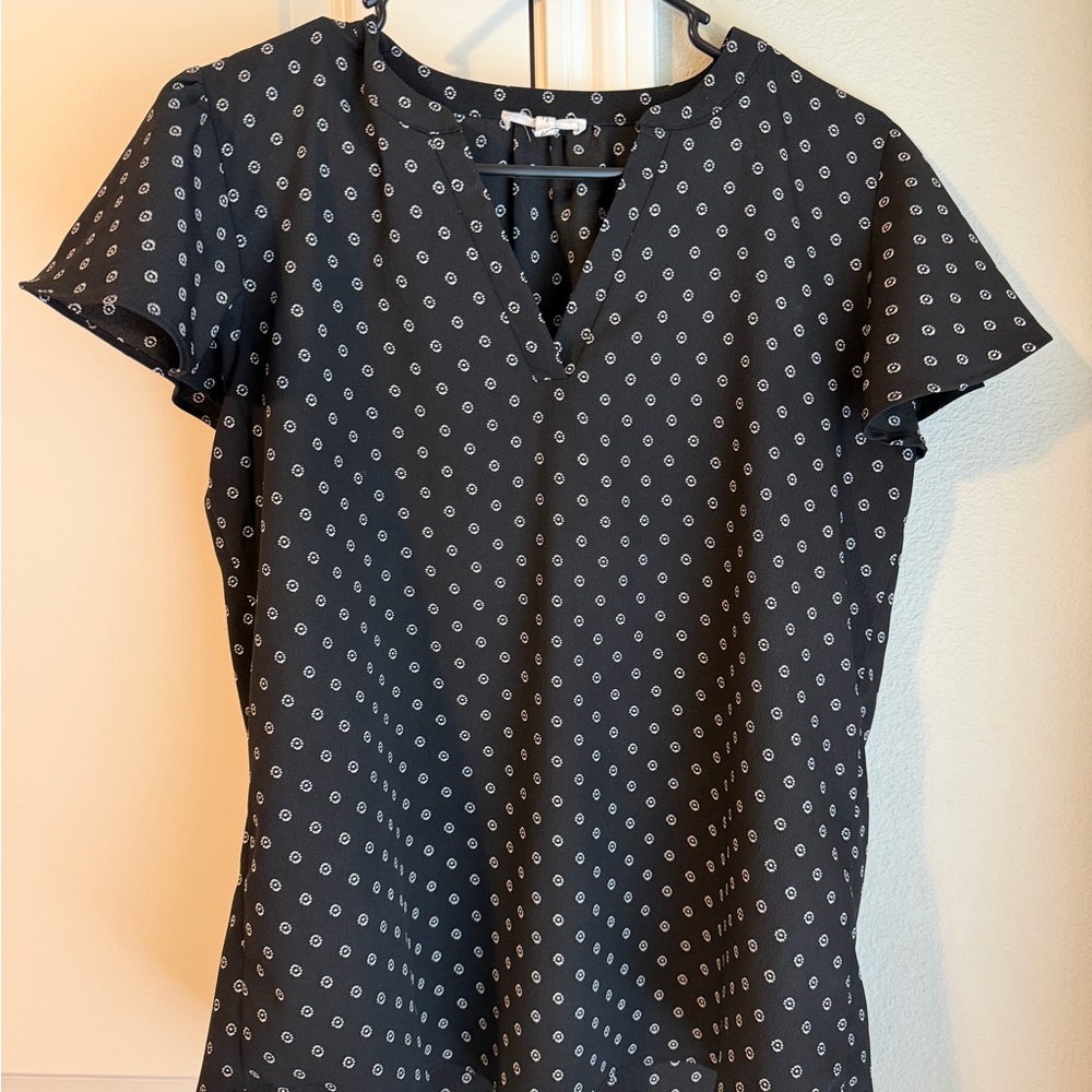 Maurices Black Short-Sleeve V-Neck Polka Dot Blouse